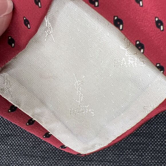Yves Saint Laurent YSL Red Silk Tie Designer Geometric Luxury Skinny - Picture 3 of 6